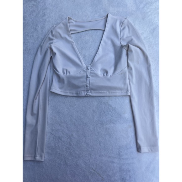 SHEIN Tops - Shein Crop White Long Sleeve Cut Out Bustier M